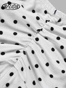 Aflion Women's Black & White Polka Dot Layered Ruffle Hem Mini Skirt - Pleated Waistline, Lightweight Polyester Fabric, Sweet & Sexy Y2K Boho Style, Suitable For Summer Beach, Party, Carnival, Festivals - White - View 5