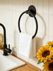 1pc No Drill Hole Wall Mounted Round Towel Ring With Holder, Stainless Steel Towel Rack And Clothes Storage Rack, Suitable For Kitchen, Bathroom, Living Room Storage And Decoration