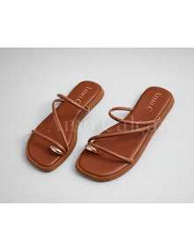 Women's Flatform Sandal With ABS Detail On The Little Toe, Elegant Women's Flat Summer - 鏽棕色 - 查看 5