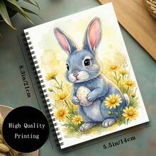1本雏菊灰兔笔记本 - 灰兔手捧复活节彩蛋，立于黄色雏菊花丛中，水彩封面，螺旋装订，加厚防溅墨内页，适合用作植物日记、春季计划或笔记本，复活节礼物 | 计划本 | 文具用品，5.5 * 8.3 英寸 - 1pc - 查看 3