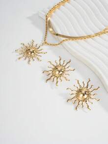 Set de 3 collares con diseño de girasol, de moda, versátil, elegante, estilo europeo y americano, adecuado para uso diario, primavera/verano - Amarillo Oro - Ver 4