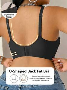 Plus Size Women's Jelly Strap Soft Support Bra, Wireless Padded Push Up Bra - Black - View 3