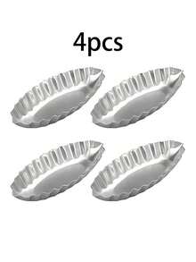 1个/2个/4个铝制船形挞模，铝制迷你挞盘，蛋挞模具，花边，菊花船形模具，不粘迷你派盘，布丁模具，小巧船形挞盘，波浪花铝制烘焙工具，可重复使用的甜点托盘，烘焙工具，厨房小工具 - 銀色 - 查看 12