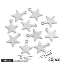 20个不锈钢时尚星月吊坠，五角星造型，适合DIY耳环、项链、手链和珠宝配饰 - 銀色 - 查看 8