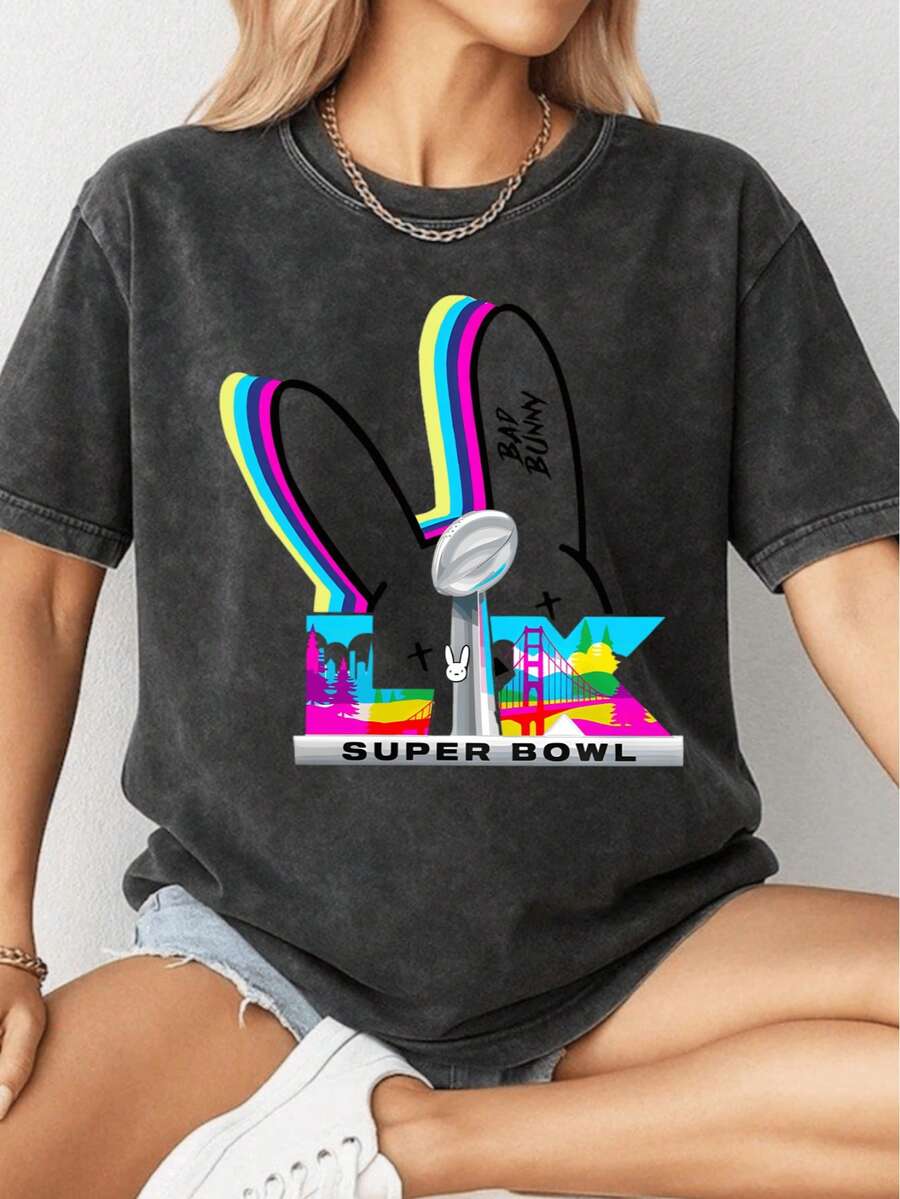 Bad Bunnny Half Time Posters And Art Prints113 Washed T Shirt - Black - View 1