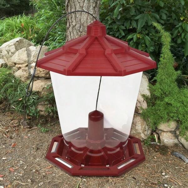 Large-Capacity Red Resin Outdoor Bird Feeder, Jumbo Size, Holds 10 Pounds, Single Pack
