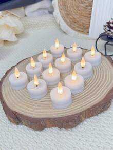 12 piezas de velas sin llama ni humo, velas LED con pilas tipo té con cera real y efecto parpadeante color marfil, con control remoto y temporizador, adecuadas para bodas, mesas de comedor, regalos, uso en exteriores - Blanco - Ver 4