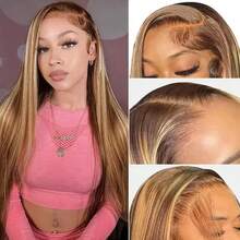 Brazilian Virgin Hair 13x4 13x6 5x5 HD Lace Front Wigs Human Blended Hair 200% Density Glueless Wigs Human Frontal Hair Upgraded Ear-To-Ear Pre Everything Straight #4/27 Honey Blonde Ombre Highlight - SP4/27 - View 5