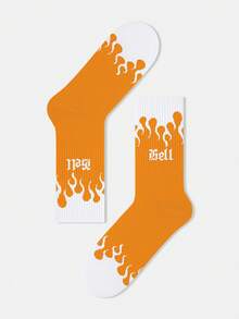 1/5双装男士撞色字母火焰图案个性化艺术设计精梳船袜，适合旅行、居家、办公、节日送礼 - 彩色 - 查看 18