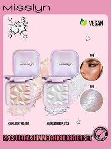 MISSLYN - 2支装高光套装，超闪亮高光，提亮肤色，打造光彩妆容，银色珠光高光，提亮肤色，高显色度柔滑配方，自然光泽 - #2+#3 - 查看 10
