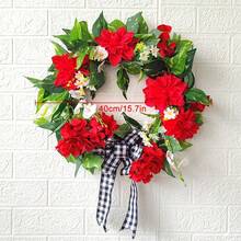 Red Geranium Wreaths For Front Door Year Round Outside, Artificial Spring Summer Wreath With Buffalo Bowknot Farmhouse Home Decor - Red - View 9