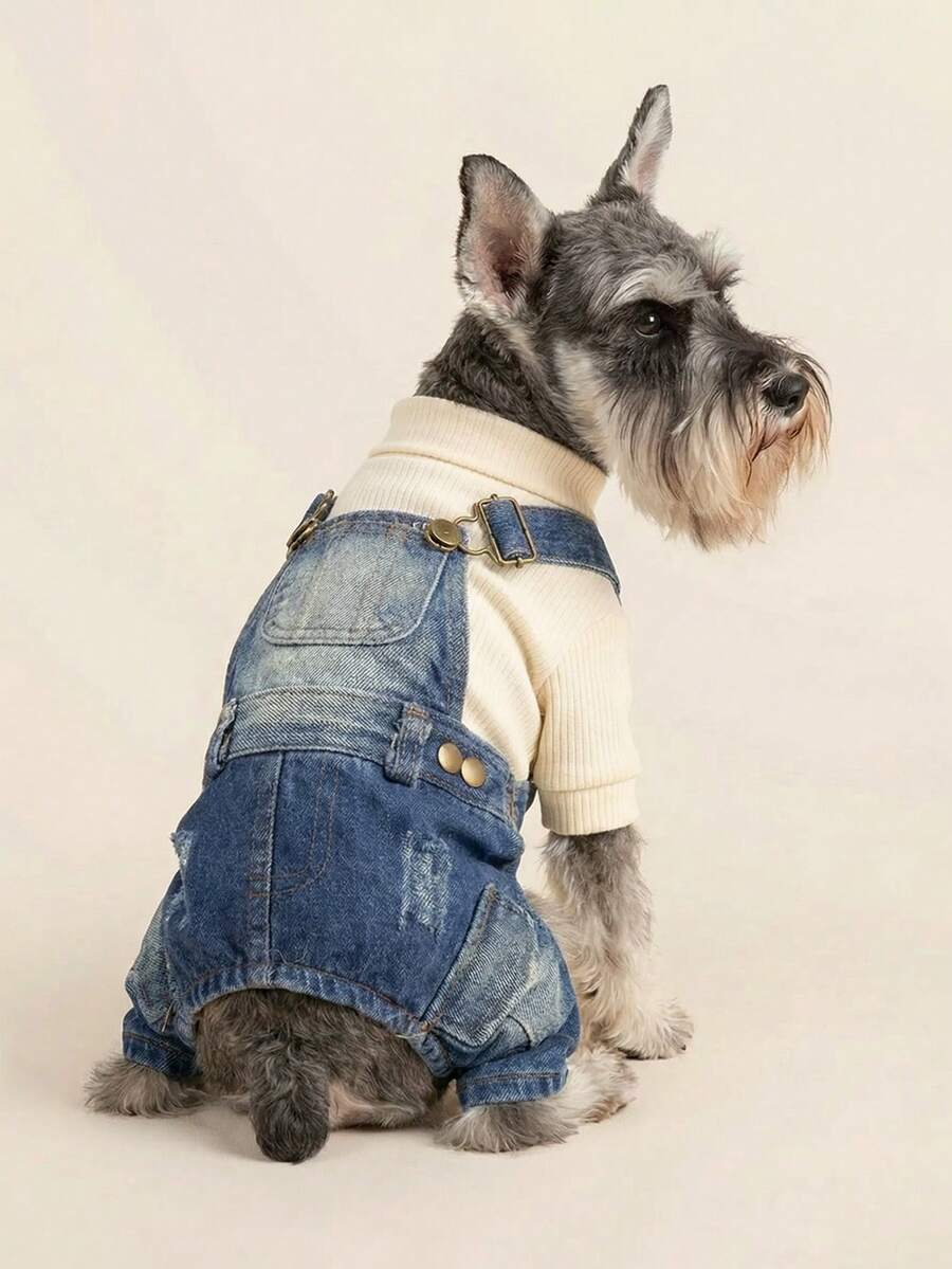 1 قطعة ملابس أليفة، بدلة كلب/قطة، ملابس للكلاب والجراء الصغيرة، بنطلون معلق بشكل أنيق وجميل، مريح للخروج - متعدد الألوان - مشاهدة 1