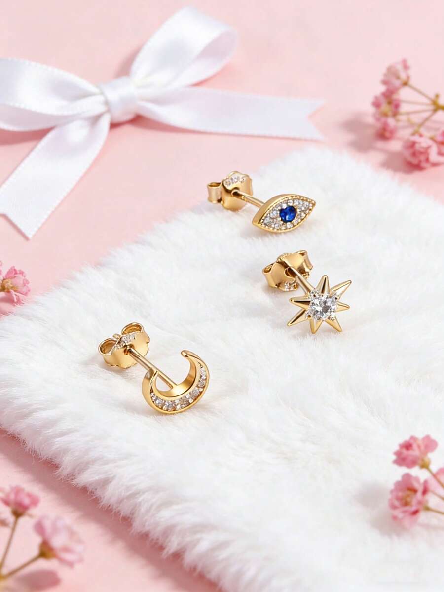 1 PC 925 Sterling Silver Stud Earrings With Water Drop Cut Zirconia Stone Elegant And Timeless Jewelry For Teenager Girl - one-size - View 1