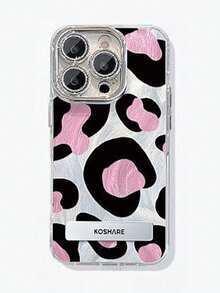 1pc Electroplated Glitter Full Coverage Phone Case With 3D Metal Stand, Niche Sweet Leopard Print, Suitable For IPhone 11/12/13/14/15/16/17/Pro Max