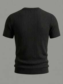 GRDR Men's Classic Ribbed Solid Color Knit Short Sleeve T-Shirt, Suitable For Summer Casual Gatherings - Black - View 9