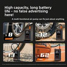 Portable Tire Inflator 19-Cylinder Cordless Air Compressor With Auto Shut-Off And Led Light 150PSI Air Pump, 7.4V 1500MAH Rechargeable Batteries Suitable For Car Tires, Bicycles, Motorcycles, Ball Sports, And Other Tire Pumps. Car Accessories/Motorcycle Accessories(Note: Charge For 3–5 Hours Before Use.) - Black - View 6