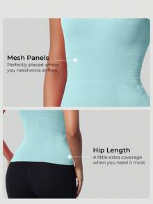 Racerback Tank Tops For Women - Scoop Neck Spaghetti Strap Padded Workout With Built In Bra - 青藍色 - 查看 3