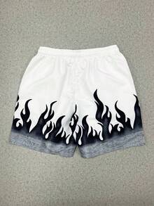 Men's Casual Printed Shorts, Outdoor Leisure Simple Knee-Length Pants For Summer - Black and White - View 4