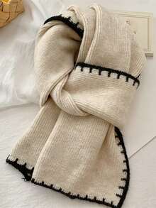 1pc Women's Fashionable Scarf, Soft Wax Wool Knitted Warm Thick Fleece Scarf, Suitable For Student Dresses In Winter