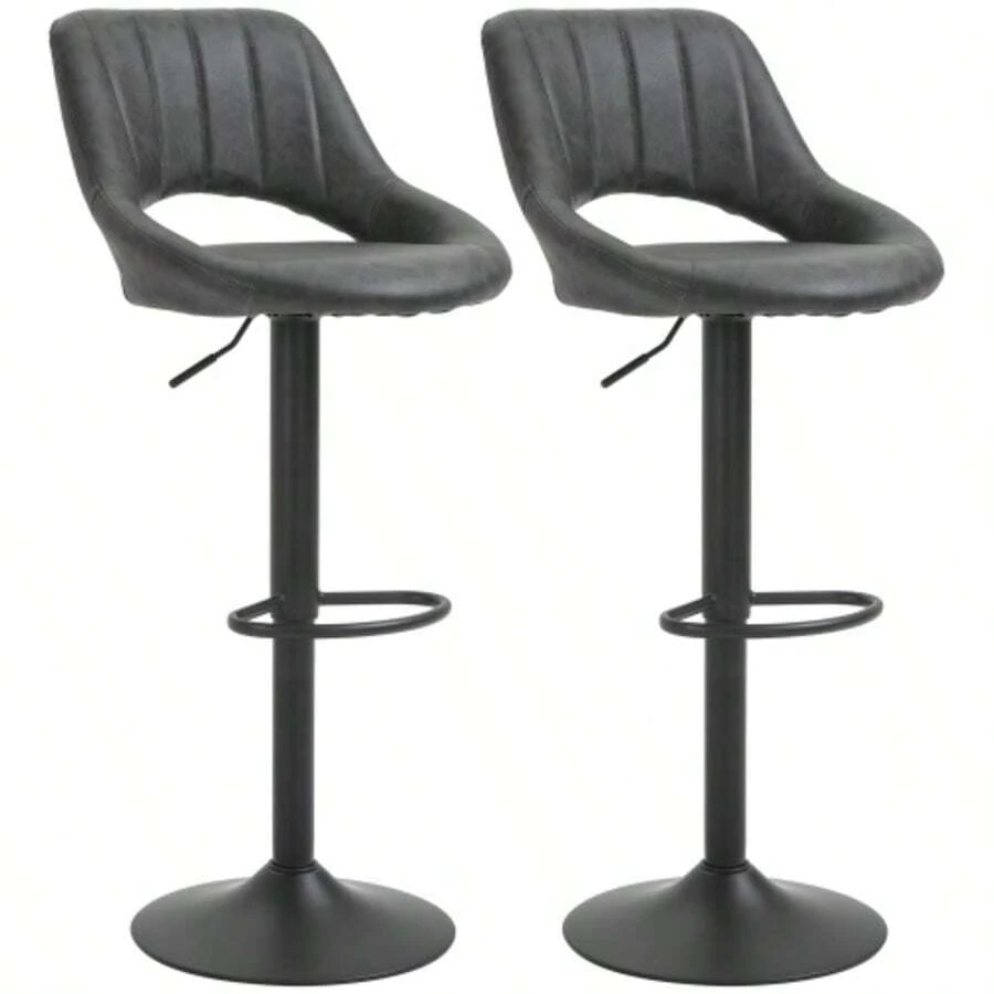 Bar Stool Set: 2 Swivel Kitchen Stools, Height Adjustable With Footrest, Leather-Look Upholstery And Metal Frame, 44 X 49 X 90-110 Cm, Grey | .De
