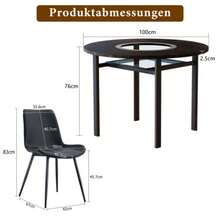 Minimalistisches Rundtisch-Set (mit 4 schwarzen Sesseln aus PU-Material und verbreitertem Komfortsitzkissen), runder Tisch mit 100 cm Durchmesser in schwarzer Holzoptik, geeignet für Wohnzimmer usw. - Noir - Voir 2
