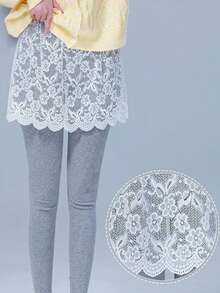 2件/1件 - 女士蕾丝底半身裙，带卫衣叠层和内衬，小梅花卫衣下摆蕾丝内衬裙，时尚百搭的遮羞布裙，蕾丝遮羞布半身裙，防眩光遮羞布外裙叠层时尚短裙。 - 彩色 - 查看 3