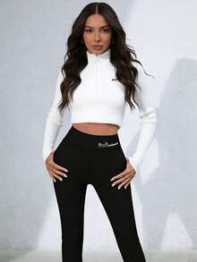 Women's Thermal Fleece Leggings - Autumn Winter High Waist Slim Fit Warm Pants - 黑色 - 查看 4