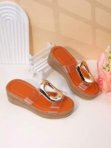 Girls' Fashion Slippers, Casual High Heel Wedge Sandals, Cute For Spring And Summer - Brown - View 2