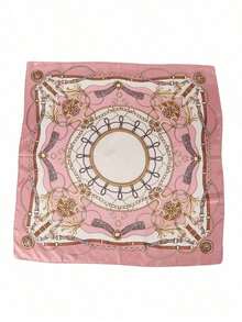 1pc Women's Light Pink Printed Satin Square Scarf, Fashionable Outdoor Headband Or Hair Scarf Suitable Spring/Summer Season Bandana,Hair Band,Band Dressing Up Your Look Winter Fall - 紅色 - 查看 2