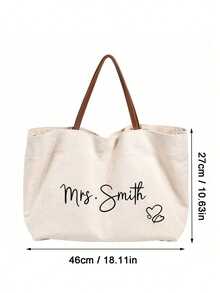 1pc Customizable Bridesmaid Tote Bag, Beach Bag, Women's Handbag, Shopping Bag, Personalized Text And Name, Suitable For Weddings, Bachelorette Parties And Travel, Ivory Color - Multicolor - View 9