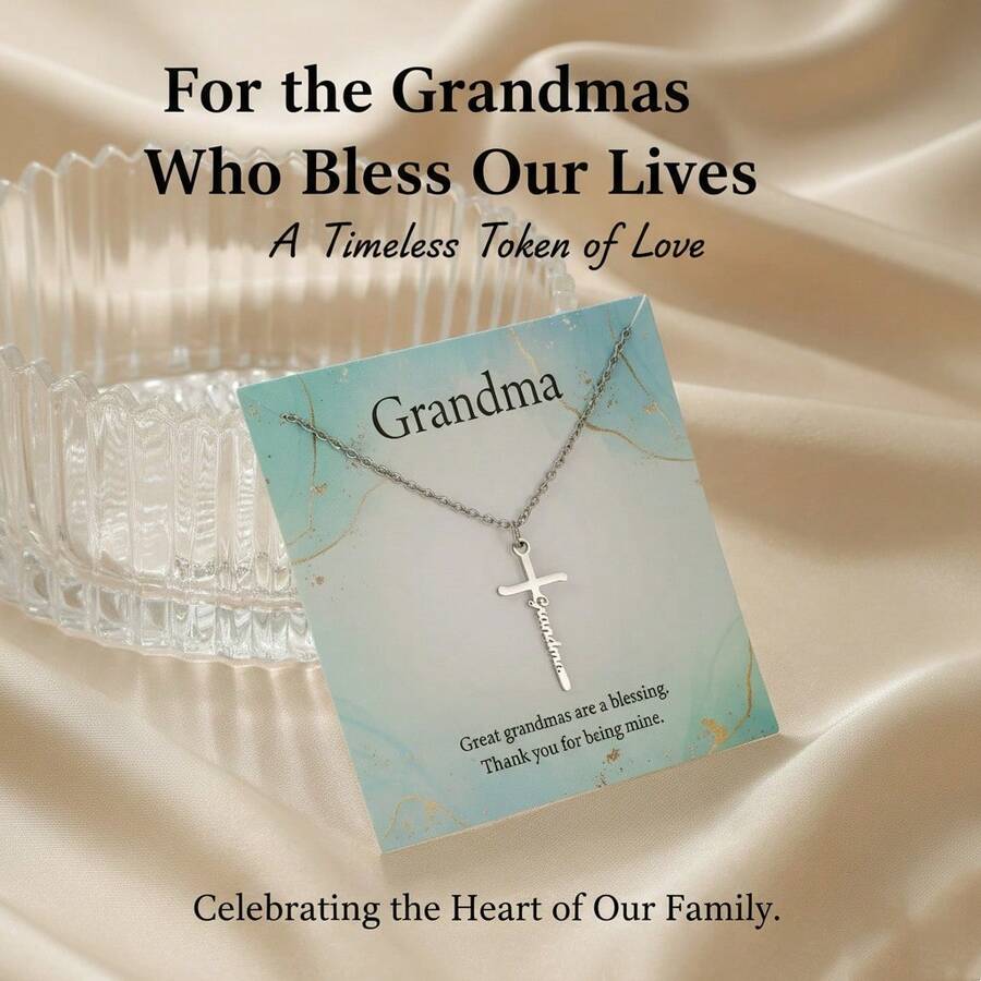 Elegant Stainless Steel Letter Grandma Cross Pendant Necklace - A Heartfelt Gift For Your Beloved Great Grandma - Multicolor - View 1