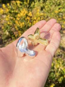 DUBSS 1 pieza Anillo de cruz con diamantes de imitación plateado para hombres, joyería de estilo hip hop - Anillo cruzado - Ver 10