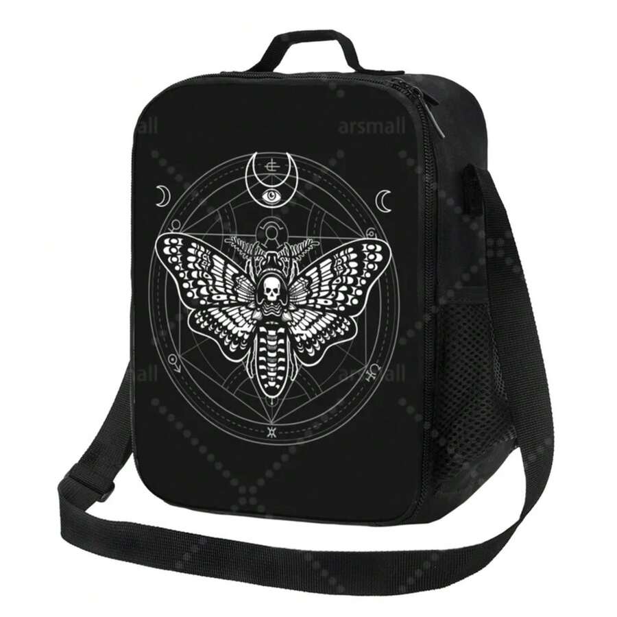 Skull Moth Dead Head Lunch Bag With Adjustable Shoulder Strap Reusable Thermal Bento Tote For Work Picnic Beach - 8 - 查看 1
