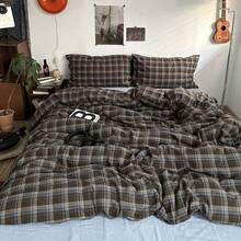 Plaid Duvet Cover Set Queen Size 3 Piece Blue Brown Buffalo Plaid Comforter Cover Vintage Grid Checkered Pattern Soft Breathable Microfiber Bedding Set With Zipper Closure And 2 Pillowcases - QueenNoComforter02br - Xem 2