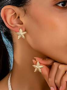 1对时尚优雅的极简主义海星耳钉（女士款） - 海星 - 查看 7