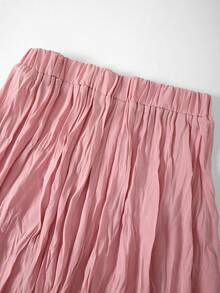 EARO 女士长款粉色半身裙，松紧腰设计，休闲飘逸，无弹力面料，适合日常穿着。休闲优雅风格，百搭春季单品。 - 粉色 - 查看 4