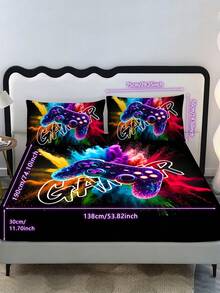 3pcs Sprayed Powder Game Console Black Background Bedding Set - 1 Fitted Sheet With Elastic Band + 2 Pillowcases, High-Definition Printing, 100% Polyester Fabric, Comfortable And Soft, Suitable For Bedroom, Dorm, Or Travel - Multicolor - View 13