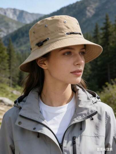 1顶纯色休闲涤纶男女通用遮阳帽，经典渔夫帽/渔网帽