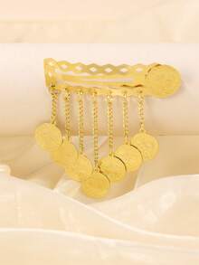 1pc Gold-Plated Women's Hair Clip, Coin Tassel, Middle Eastern Bridal Headpiece, Side Clip, Barrette, Fashion Women's Headpiece, Eid Festival Hair Clip - Multicolor - View 3