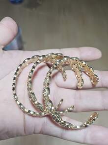 1pc Fashionable Luxurious Gold Bangle, Smile Bracelet, Suitable For Parties, Gatherings And Gifts - Gold - View 3