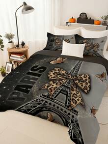 3件套豹纹蝴蝶结床上用品套装（1*被套+2*枕套，不含被芯），采用性感迷人的豹纹设计，柔软亲肤，缓解视觉疲劳，四季皆宜，拉链封口，适用于酒店、卧室、客房和宿舍装饰，低致敏性，易于打理，时尚现代简约，轻盈透气。 - 彩色 - 查看 11
