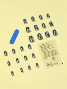 24Pcs Neutral Short Square Shape Nail Nails White Solid Nail Press On Nails Acrylic Nails Fake Nails Manicure Set Includes 1Sheet Adhesive Tabs 1Pc Mini File Perfect For Everyday Wear Nail Supplies Nails - Grey - 查看 2