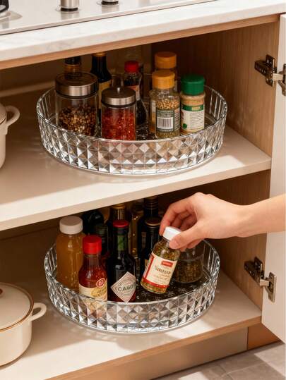 1 pieza Estante giratorio de almacenamiento para refrigerador, adecuado para gabinete, encimera de cocina, despensa, bandeja giratoria de 360° antideslizante, para organización de cocina, también se puede usar como decoración de escritorio, regalo de vacaciones o Navidad