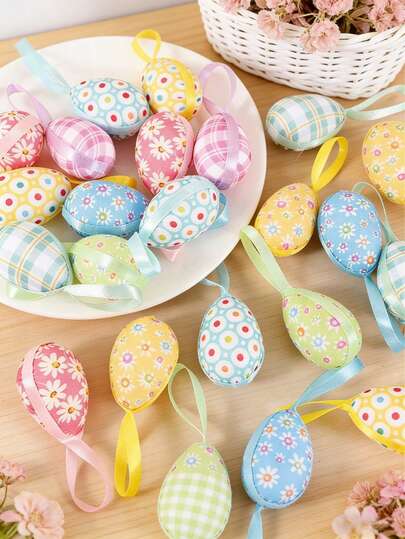 Easter Egg Ornaments, Buffalo Plaid Daisy Colorful Egg Decorative Balls, Suitable For Spring Rustic Style Trees, Baskets, Party, Home Decor