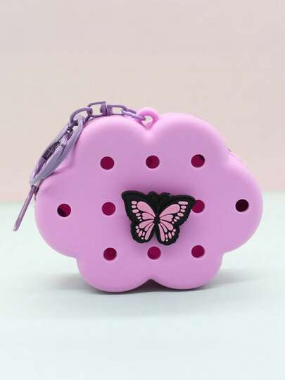 1 pieza Monedero de silicona con diseño de dibujos animados, mini bolsa de almacenamiento DIY, estuche para auriculares, llavero colgante, regalo adecuado para uso diario y para regalar a amigos