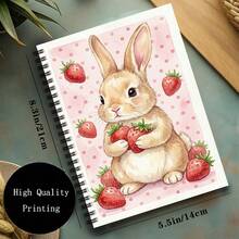 1 只甜美草莓可爱兔子笔记本 - 贪吃兔拥抱草莓，粉色波点背景，可爱插画封面，螺旋装订，纸张光滑易写，适合记录食谱、少女心事或作为笔记本，复活节礼物 | 可爱笔记本 | 剪贴簿用品，5.5 * 8.3 英寸 - 1pc - 查看 3
