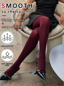 1双酒红色女士连裤袜，高弹力，防勾丝 - 彩色 - 查看 8