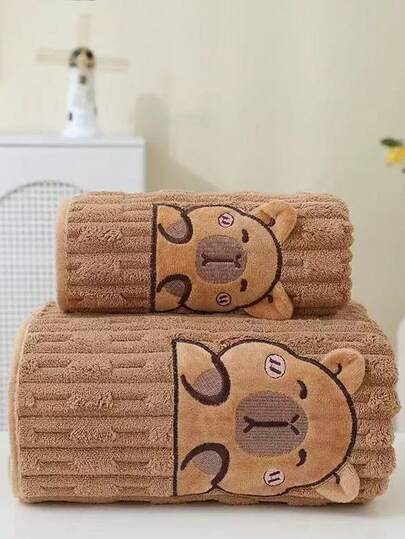Toalla de baño/paño de lavado de coral suave y absorbente con diseño de dibujos animados para bebés y niños pequeños