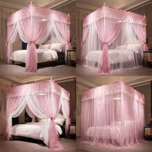 VETHIN 4 Corners Post Ruffle Princ Bed Canopy Curtain-Double Layer Cozy Drape Netting 4 Opening Mosquito Net For Girls Adults Bedroom Decoration Pink/Whtie 47 W78 L82 H/Twin - PinkWhtie - 查看 1