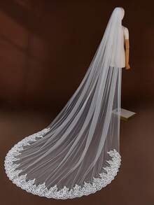 1件3米长蕾丝新娘头纱，象牙色柔软薄纱，适用于婚礼、婚纱摄影道具、新娘礼服配饰 - 乳白色 - 查看 6